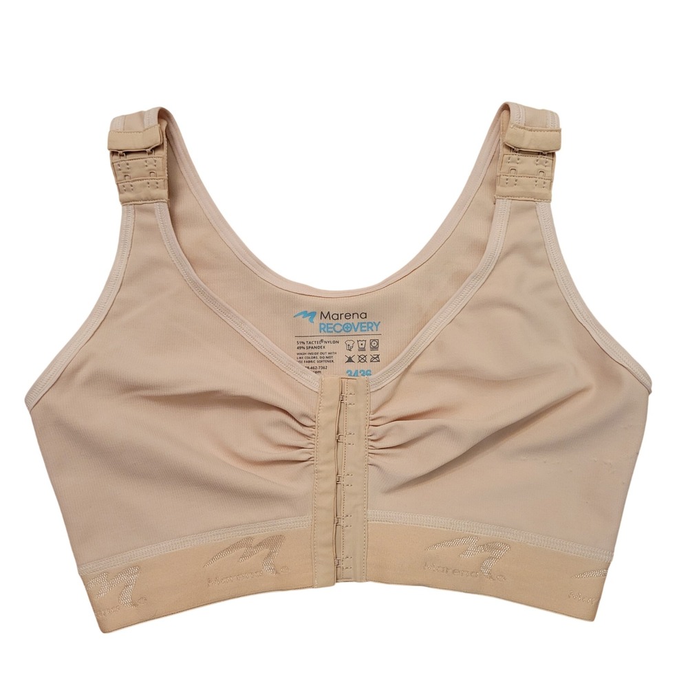 Marena 34/36 Recovery Bra Beige Front Closure Adjustable Straps Comfort Post Op